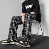 Vintage Black and White Plaid Casual Pants