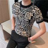 Round Neck Geometric Jacquard Knitted Top