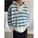 Casual Loose Striped Color Block Knit Hooded Sweater