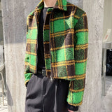 Men's Winter Green Plaid Jacket Short Single-breasted Coat