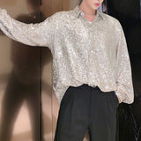 Men's Casual Sequin Loose Long Sleeve Shirt