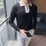 Men's Half Zip Sweater Lapel Knitted Sweater Long Sleeve POLO Shirt