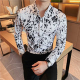 Men's Casual Slim Ink Printed Long Sleeve Shirt