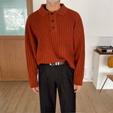 Solid Striped Lapel Polo Sweater