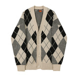 Men's Plaid Sweater Casual V-Neck Knit Cardigan