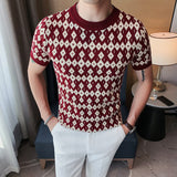 Check Jacquard Slim Fit Crew Neck Sweater