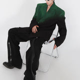 Men's Black Green Gradient Shoulder Padded Blazer