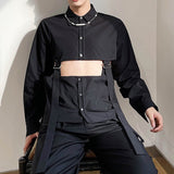 Male Dark Hip-Hop Hollow Suspender Stitching Shirt