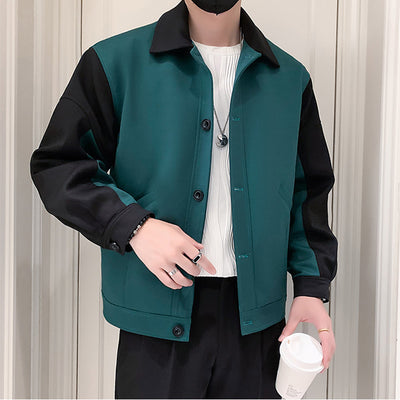 Men's Casual Lapel Color Block Jacket