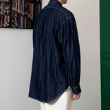 Men Retro Cargo Denim Long Sleeve Shirt