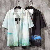 Men Summer Casual Ink Print Short Sleeve Shirt