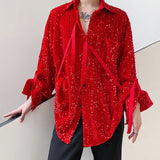 Men's Stage Performance Glitter Sequins Long Sleeve Shirt