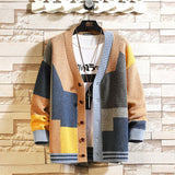 Contrast Panel V-Neck Knit Cardigan