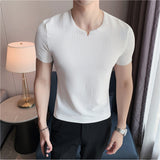 Men's Slim Fit V-Neck Striped Short Sleeve T-Shirt