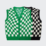 Checkerboard V-Neck Knit Vest