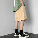 Men Summer American Solid Color Drawstring Elastic Waist Sports Shorts