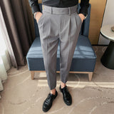 Men's Straight Leg High Waisted Pants Business Casual Slim Fit Dress Pants