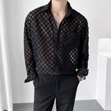 Men's Hollow Translucent Drape Long Sleeve Shirts