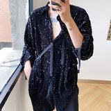 Men's Stage Performance Glitter Sequins Long Sleeve Shirt