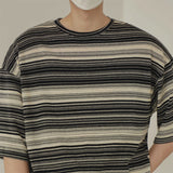 Retro Casual Loose Striped Round Neck Short Sleeve T-Shirt