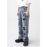 Men Retro Street Hip Hop Ripped Straight Jeans