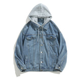 Men's Casual Loose Contrast Panel Hooded Denim Jacket