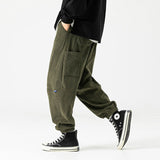 Men's Clothing Japanese Casual Elastic Waist Corduroy Cargo Pants