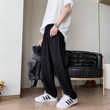 Casual Solid Color Drape Drawstring Elastic Waist Trousers