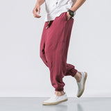 Men's Japanese Casual Solid Color Closure Loose Cotton Linen Blended Bloomers