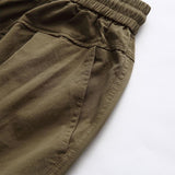 Japanese Retro Solid Color Elastic Waist Pleated Loose Wide Leg Casual Pants