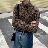 Men's Leopard Print Turtleneck T-shirt