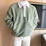 Men's Contrasting Color Loose Thick Lapel Pullover Top