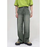 Men Loose Wash Mid Rise Green Jeans