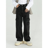 Retro Casual Loose Wide Leg Black Wash Cargo Jeans